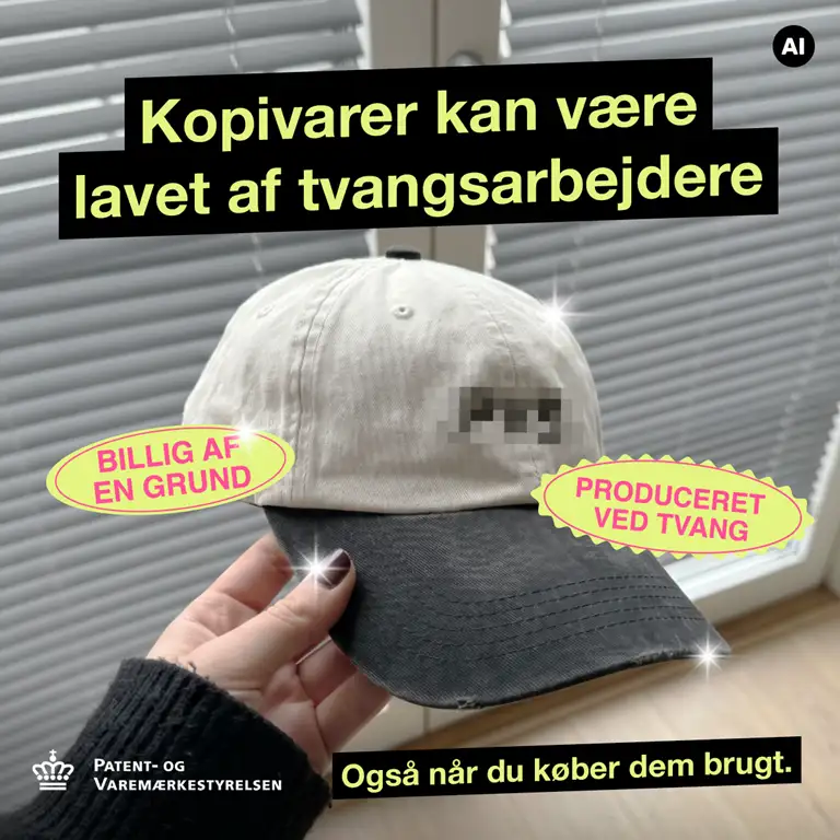 Billede med budskabet: Kopivarer kan være lavet af tvangsarbejdere
