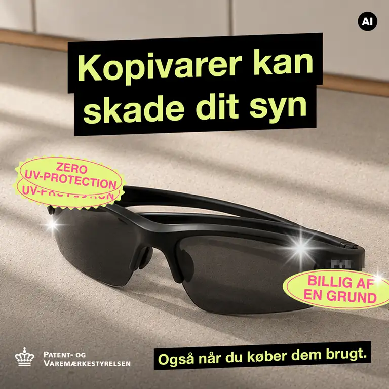Billede med budskabet: Kopivarer kan skade dit syn