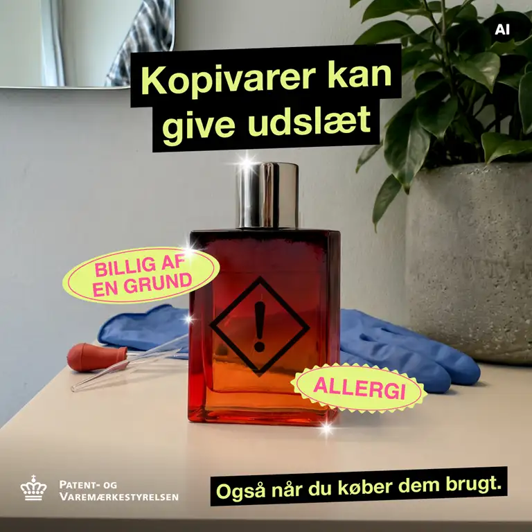 Billede med budskabet: Kopivarer kan give udslæt